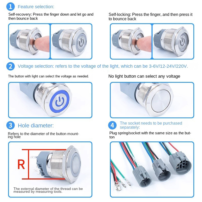 금속 푸시 버튼 스위치 플랫 라운드 전원 제어 LED  - Push Button Tactile 리뷰 및 가격